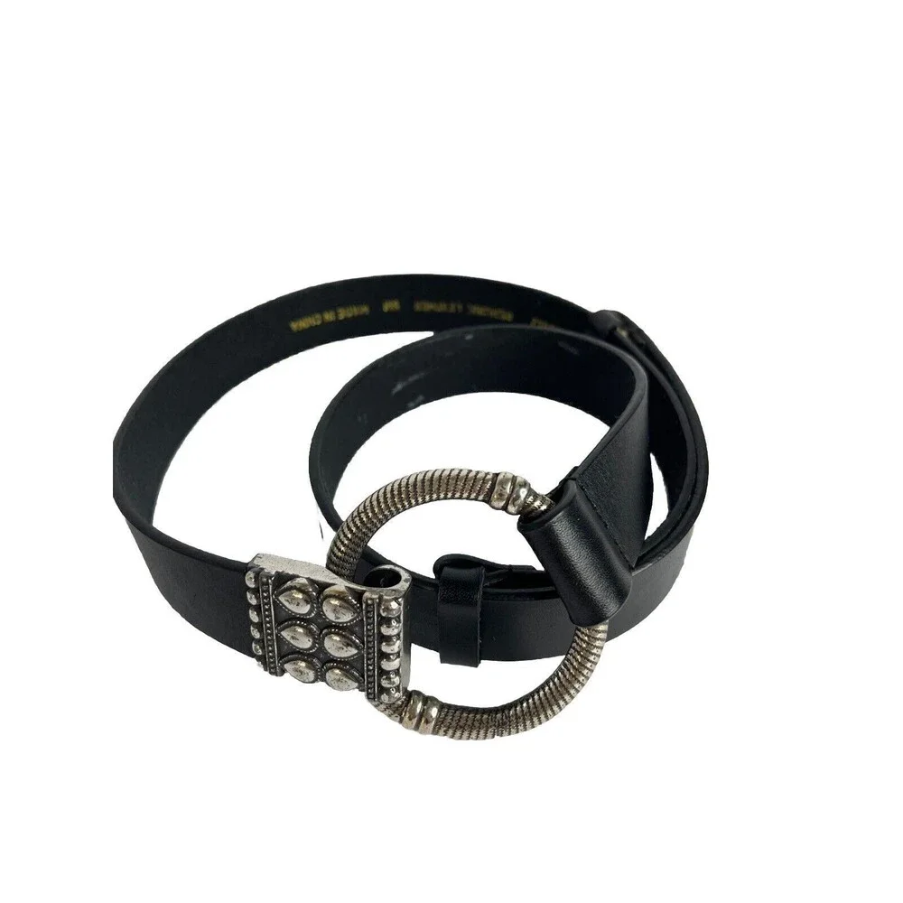 Chicos Genuine Leather Clasp Belt Women's Small Black Ring Clasp Adjustable